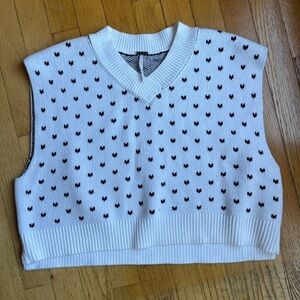 NWOT Free People White Knit sweater vest with black polka dot accents